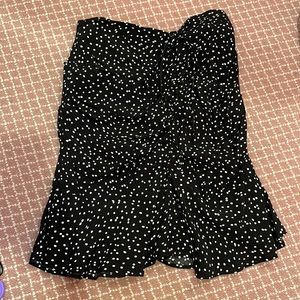 Zara black and white polka dot skirt with ruched detail